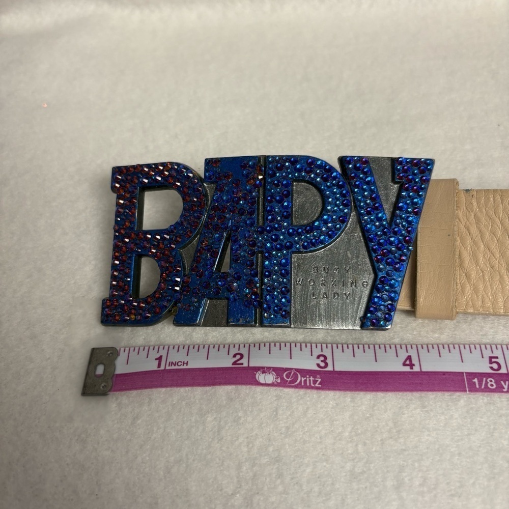 BAPY BELT sz S Bape Japan White Leather DIY Blue Swarovski Crystals - Picture 8 of 13